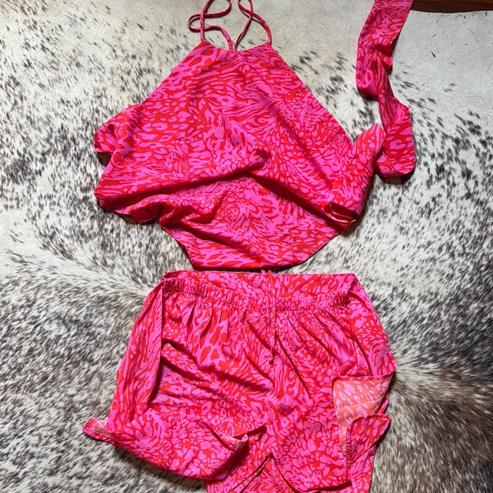 Vibrant Pink Patterned Two-Piece Set